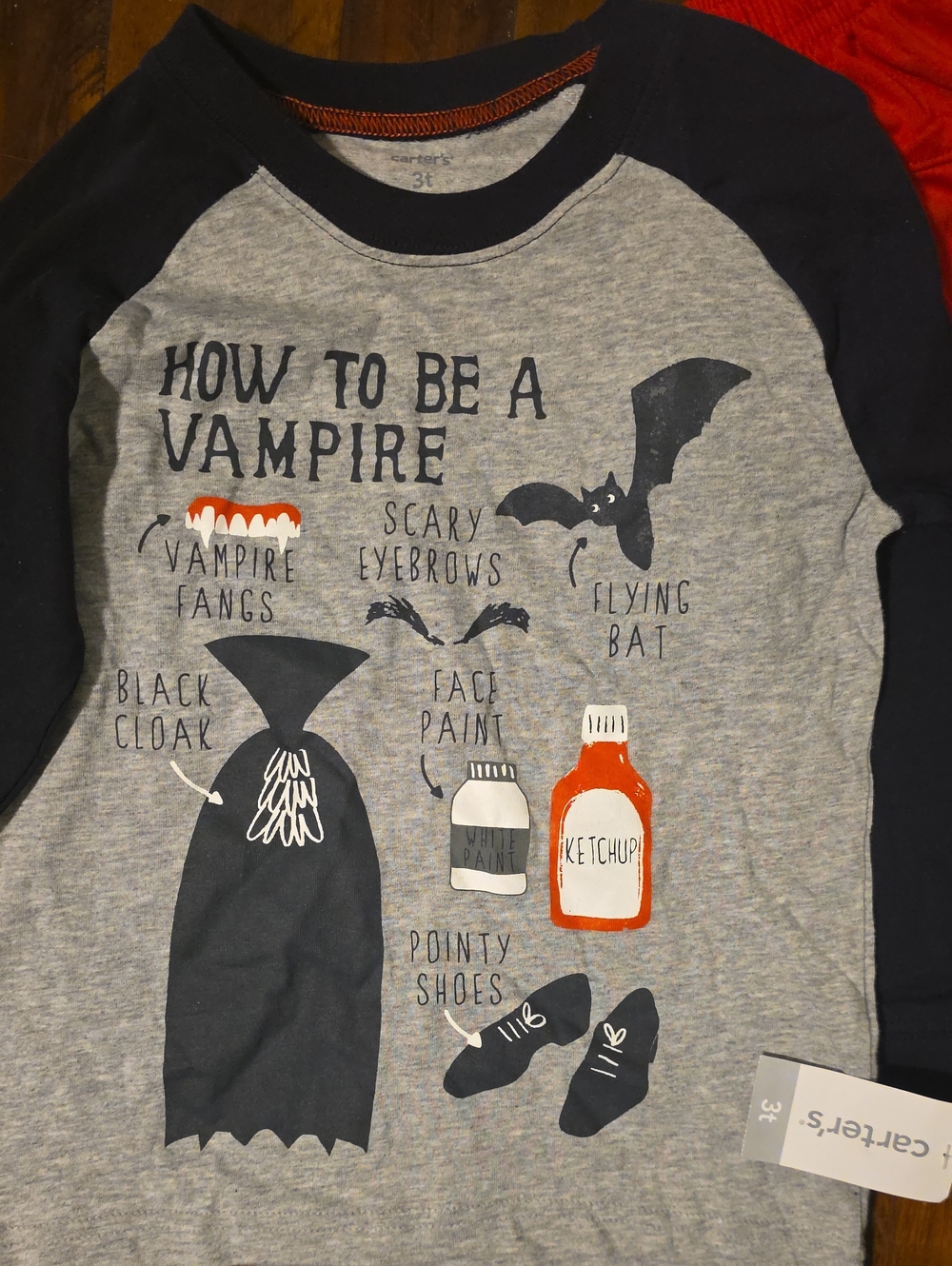 Carter's Gray and Black 'How to Be a Vampire' Halloween Raglan Tee W/red shorts